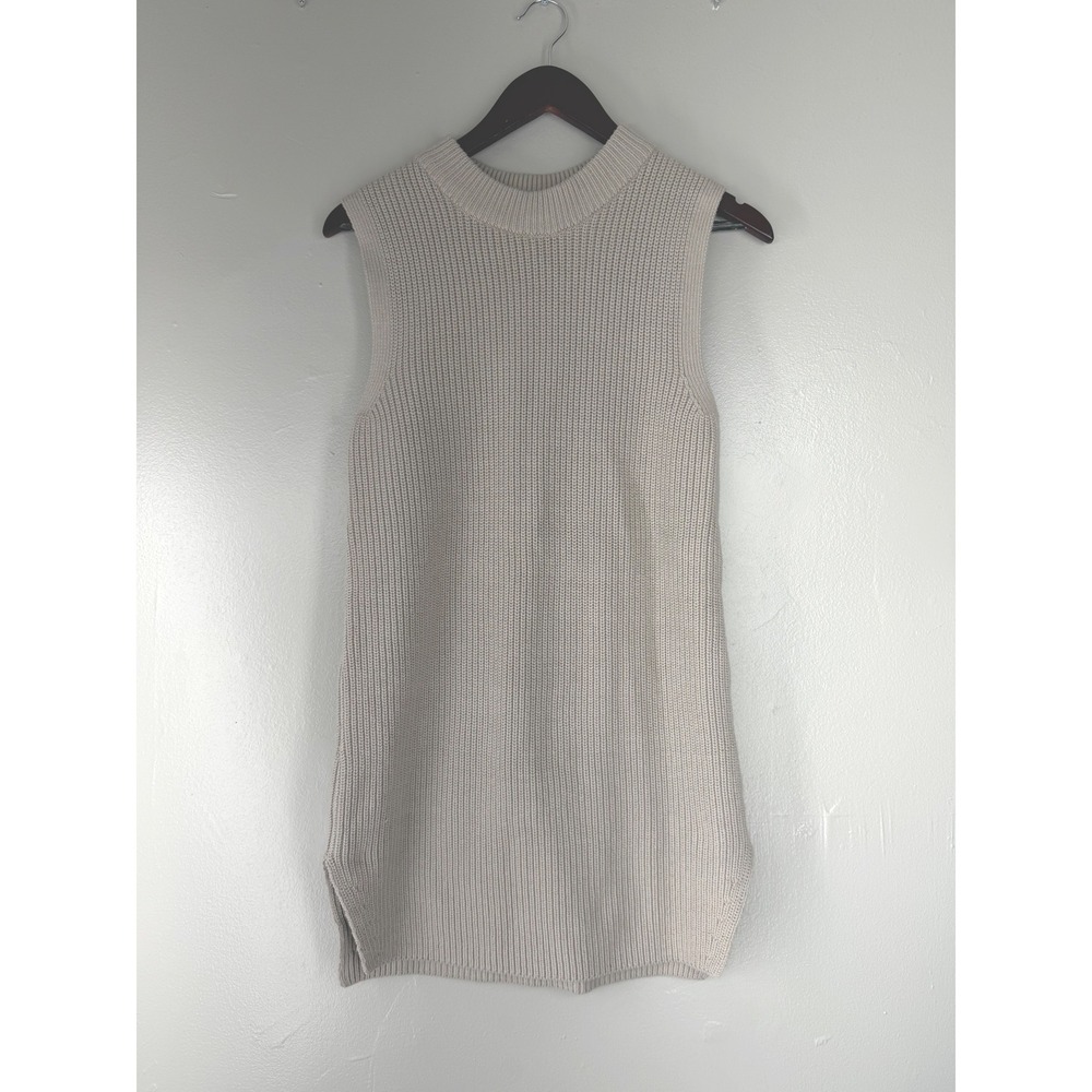 HM Sleeveless Ribbed Knit Tunic Sweater Mock Neck Taupe Beige XS 206407
